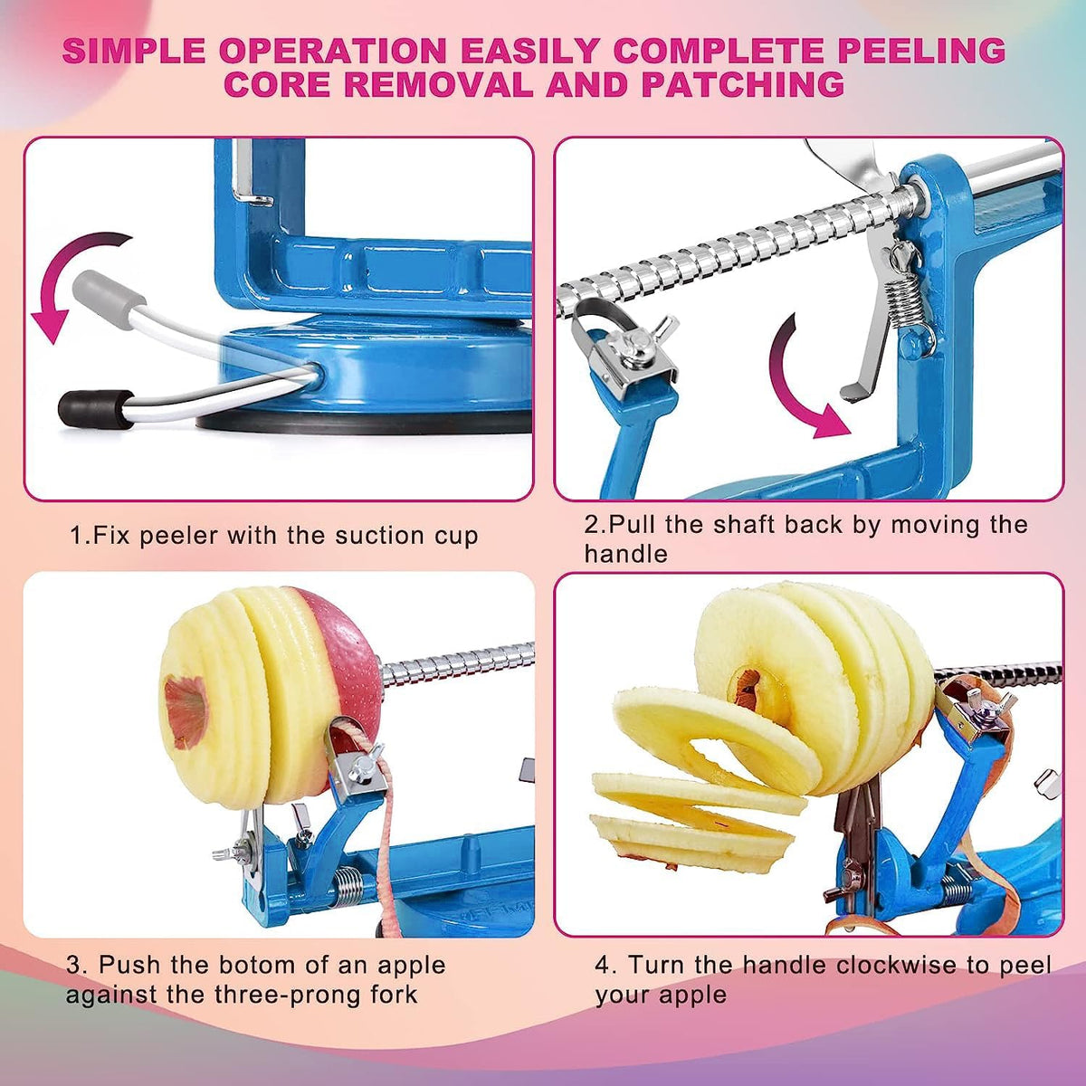 Apple Peeler, Slicer Corer Potato Peelers 3 In 1, Stainless Steel Heavy Duty with Suction Cup Base And 3 Extra Blades (Red)