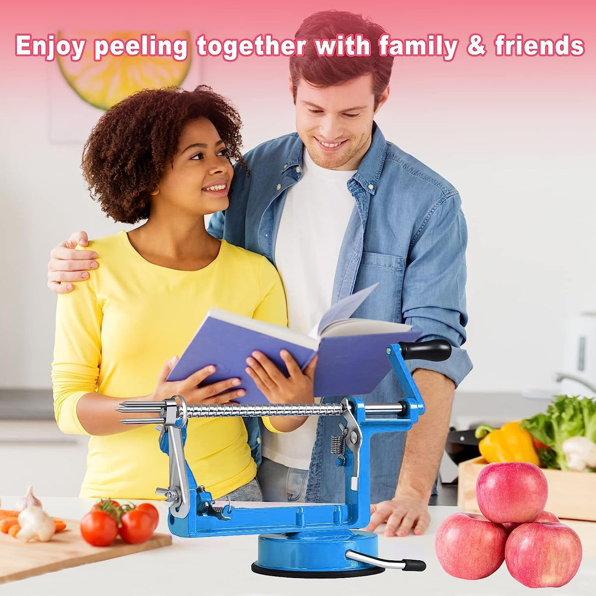 Apple Peeler, Slicer Corer Potato Peelers 3 In 1, Stainless Steel Heavy Duty with Suction Cup Base And 3 Extra Blades (Red)