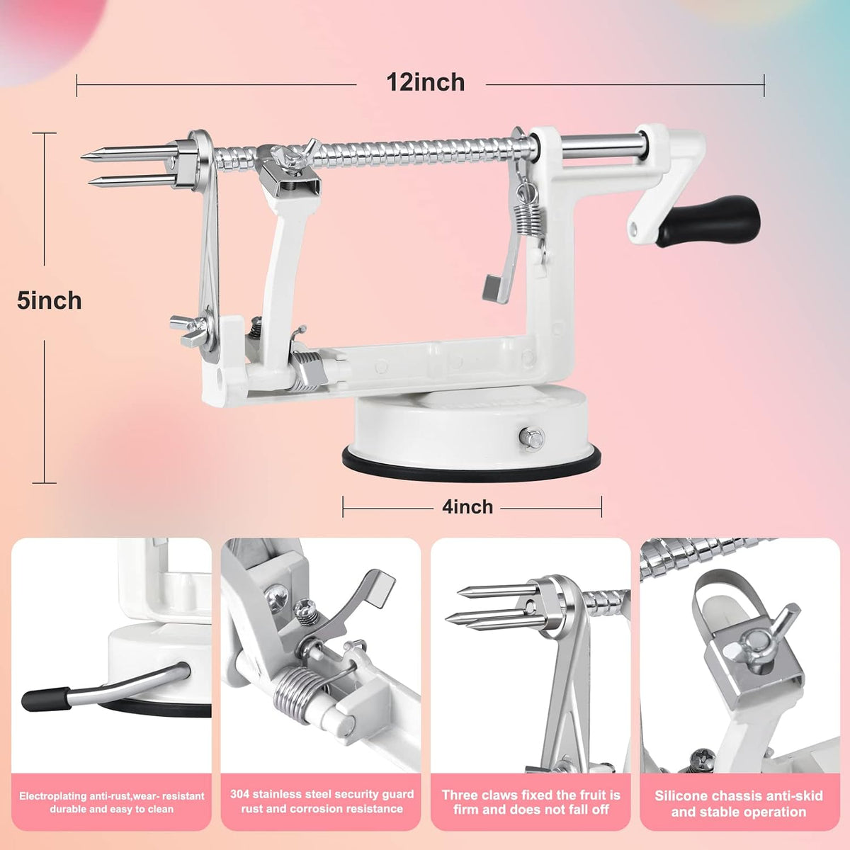 Apple Peeler, Slicer Corer Potato Peelers 3 In 1, Stainless Steel Heavy Duty with Suction Cup Base And 3 Extra Blades (Red)