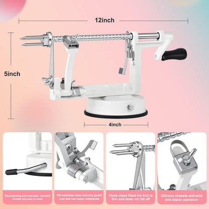 Apple Peeler, Slicer Corer Potato Peelers 3 In 1, Stainless Steel Heavy Duty with Suction Cup Base And 3 Extra Blades (Red)