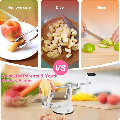 Apple Peeler, Slicer Corer Potato Peelers 3 In 1, Stainless Steel Heavy Duty with Suction Cup Base And 3 Extra Blades (Red)