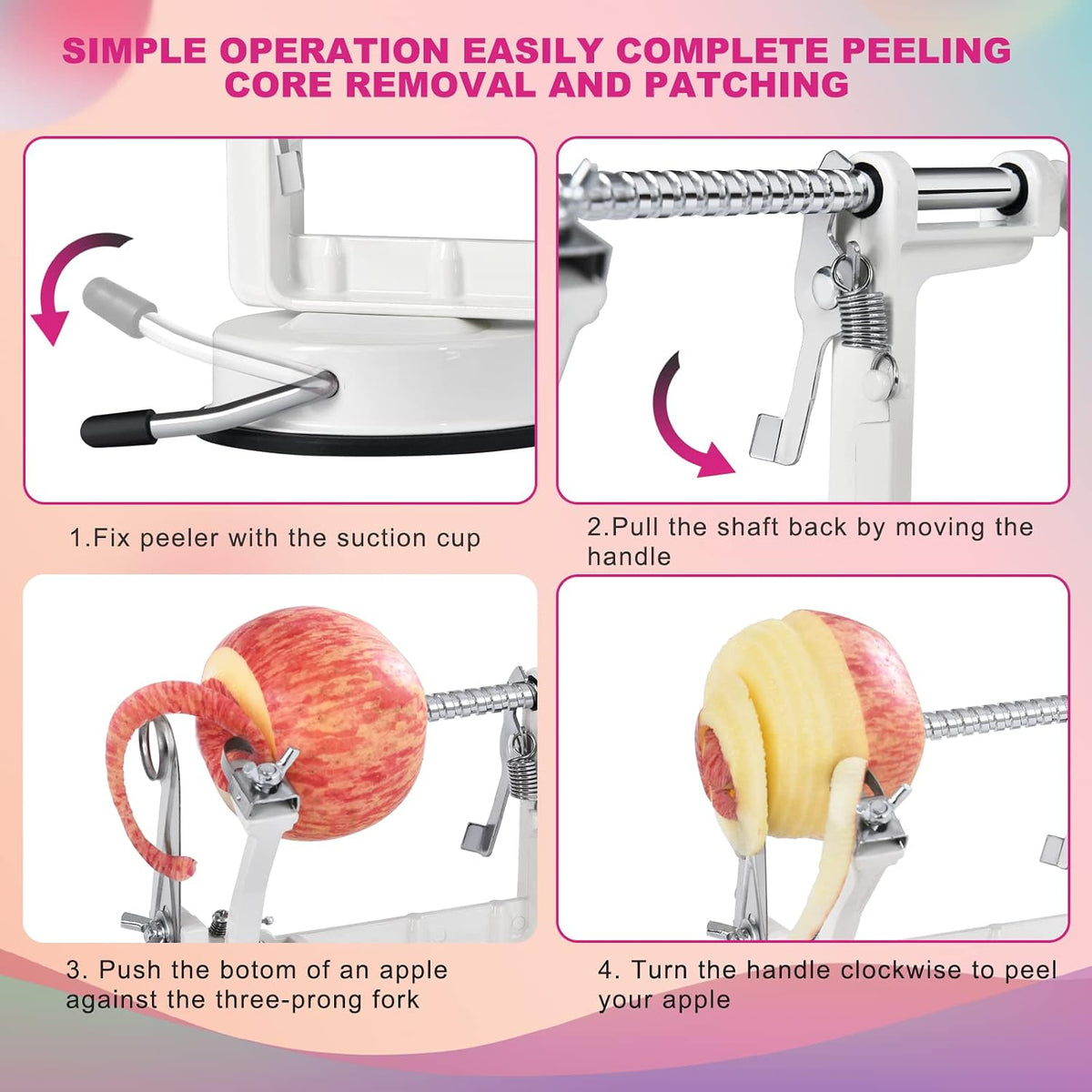Apple Peeler, Slicer Corer Potato Peelers 3 In 1, Stainless Steel Heavy Duty with Suction Cup Base And 3 Extra Blades (Red)