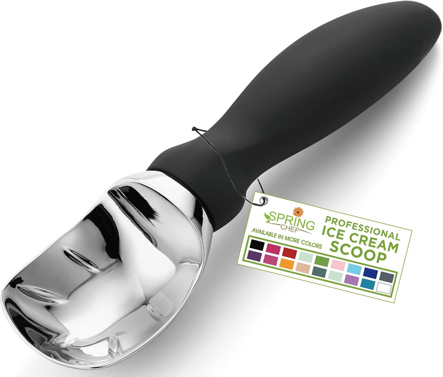 Heavy Duty Metal Ice Cream Scoop with Soft Grip Handle, Black | Professional Ice Cream Scooper for Kitchen, Dishwasher Safe Ice Cream Spoon for Gelato, Sorbet, Cookie Dough, Sundae, Melon