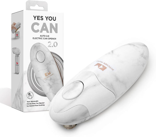 Auto 2.0 Electric Can Opener, Marble White | Refined Blade, Automatic Hands Free, Smooth Edge, Food-Safe, Battery Operated