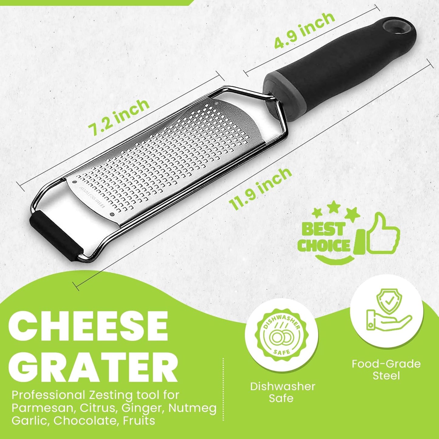 Stainless Steel Ultra Fine Cheese Grater Great for Hard Cheeses, Chocolate, Nutmeg, and Lemon Zest