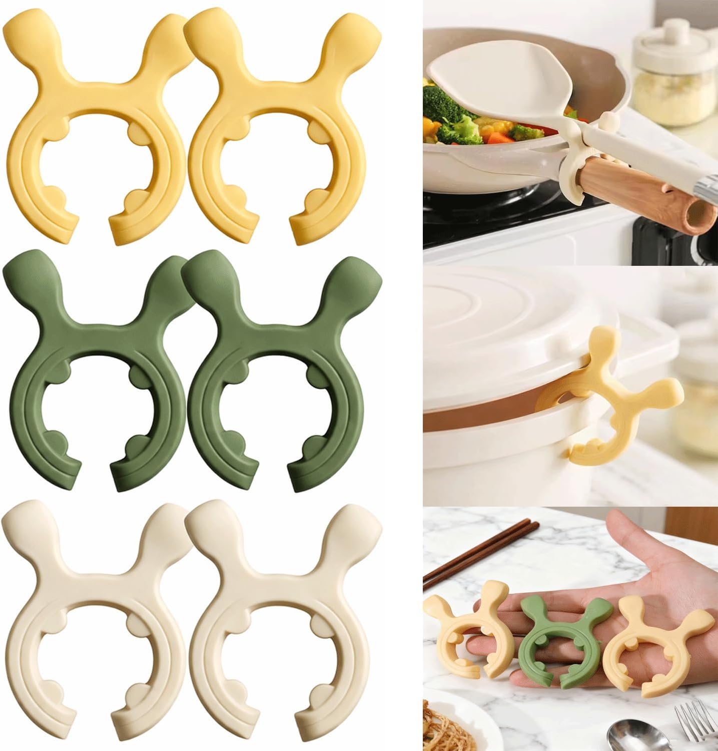 6PCS Silicone Spoon Holder for Pot,Clip-On Pot Spoon Holder, Non-Slip Spoon Holder Stove Organizer,Steam Releaser,Non-Slip Utensil Rest for Ladle, Spatula and Cooking Utensils
