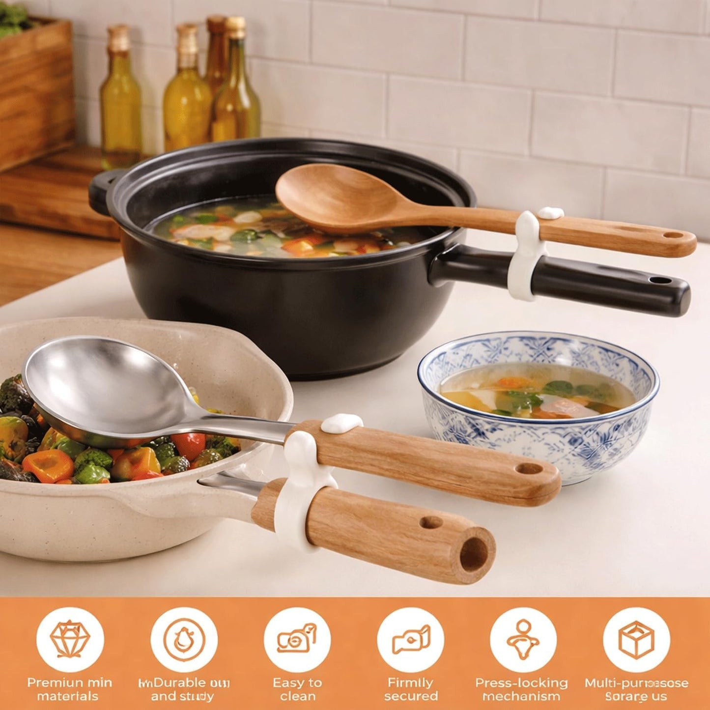 6PCS Silicone Spoon Holder for Pot,Clip-On Pot Spoon Holder, Non-Slip Spoon Holder Stove Organizer,Steam Releaser,Non-Slip Utensil Rest for Ladle, Spatula and Cooking Utensils