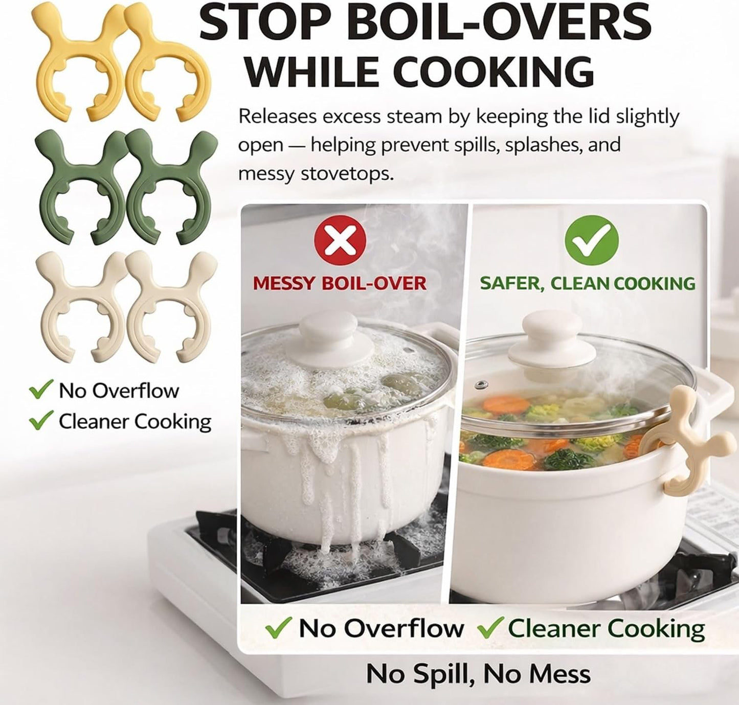 6PCS Silicone Spoon Holder for Pot,Clip-On Pot Spoon Holder, Non-Slip Spoon Holder Stove Organizer,Steam Releaser,Non-Slip Utensil Rest for Ladle, Spatula and Cooking Utensils