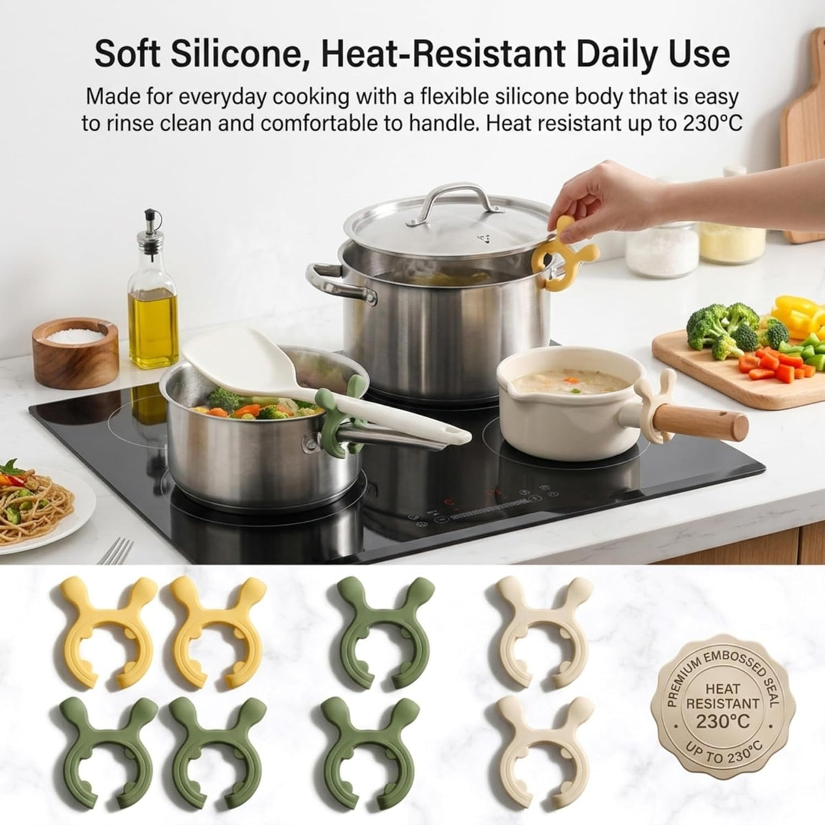6PCS Silicone Spoon Holder for Pot,Clip-On Pot Spoon Holder, Non-Slip Spoon Holder Stove Organizer,Steam Releaser,Non-Slip Utensil Rest for Ladle, Spatula and Cooking Utensils