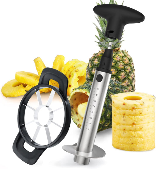 Pineapple Corer Cutter, [Upgraded, Electric & Manual] Stainless Steel Fruit Pineapple Slicer with Electric Drill Accessory [Easier & Faster], Sturdy Pineapple Core Remover Kitchen Tool