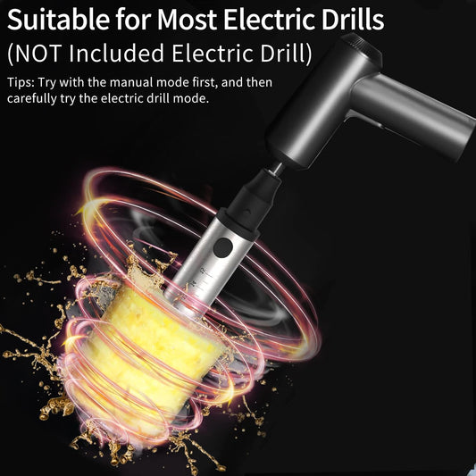 Pineapple Corer Cutter, [Upgraded, Electric & Manual] Stainless Steel Fruit Pineapple Slicer with Electric Drill Accessory [Easier & Faster], Sturdy Pineapple Core Remover Kitchen Tool