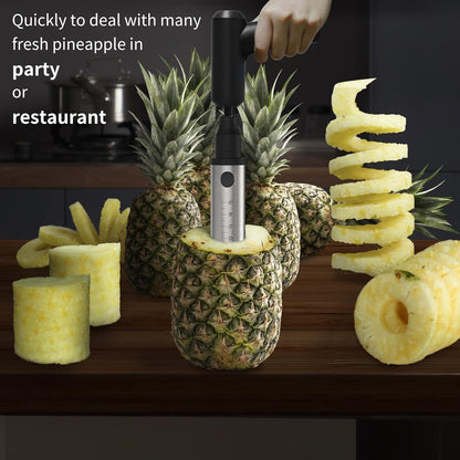 Pineapple Corer Cutter, [Upgraded, Electric & Manual] Stainless Steel Fruit Pineapple Slicer with Electric Drill Accessory [Easier & Faster], Sturdy Pineapple Core Remover Kitchen Tool