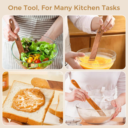 Spurtle for Sourdough Starter, Danish Dough Whisk and Jar Spatula, Solid Teak Wood for Mixing, Scraping Jars and Bread Making Tools, Wooden Kitchen Utensils for Non-Stick Cookware (2) (2 Pcs spurtle)