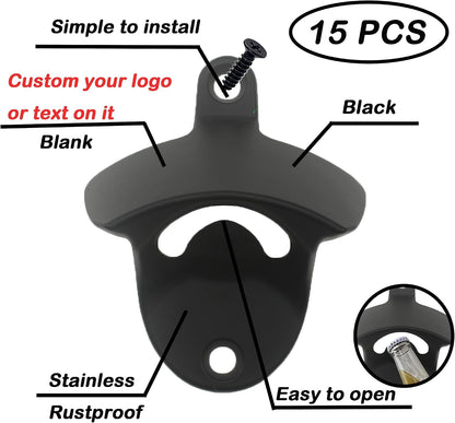 Stainless Wall Mount Beer Bottle Opener Screw in Bottle Cap Opener Black