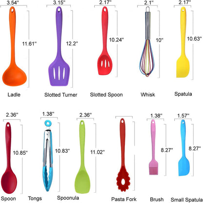 Kitchen Utensil Set - 11 Cooking Utensils - Colorful Silicone Kitchen Utensils - Nonstick Cookware with Spatula Set - Colored Best Kitchen Tools Kitchen Gadgets (Khaki)