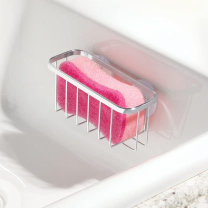 Gia Stainless Steel Dish Sponge Holder Basket with Suction Cups, Ideal for Kitchen Sinks and Bathroom Organization, 2.25"D x 2.5"W x 5.75"H, Set of 1, Polished