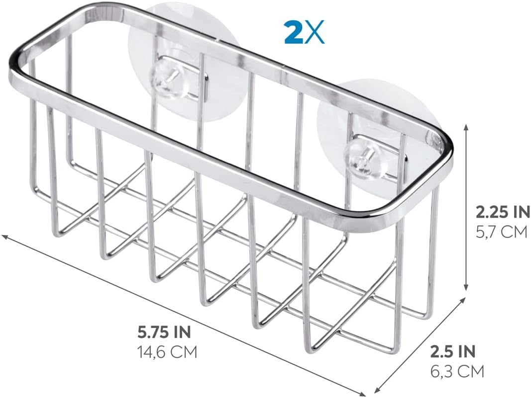 Gia Stainless Steel Dish Sponge Holder Basket with Suction Cups, Ideal for Kitchen Sinks and Bathroom Organization, 2.25"D x 2.5"W x 5.75"H, Set of 1, Polished