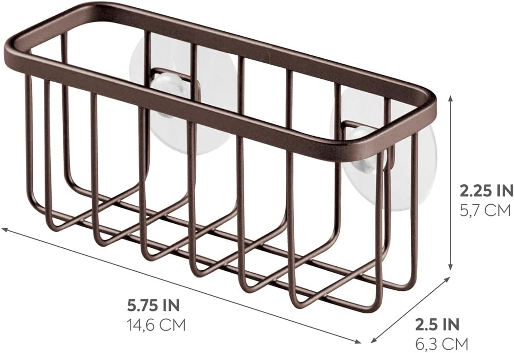 Gia Stainless Steel Dish Sponge Holder Basket with Suction Cups, Ideal for Kitchen Sinks and Bathroom Organization, 2.25"D x 2.5"W x 5.75"H, Set of 1, Polished