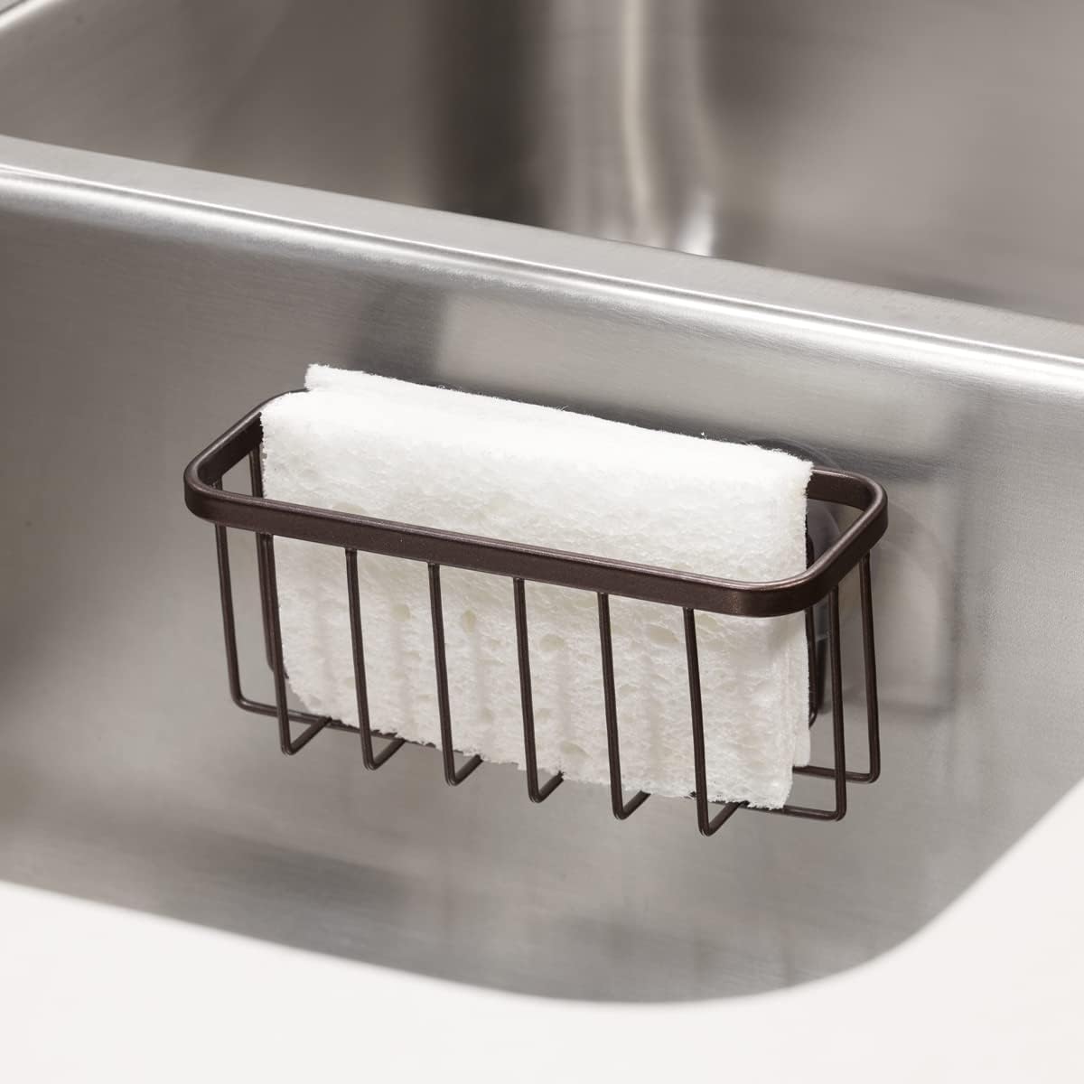 Gia Stainless Steel Dish Sponge Holder Basket with Suction Cups, Ideal for Kitchen Sinks and Bathroom Organization, 2.25"D x 2.5"W x 5.75"H, Set of 1, Polished