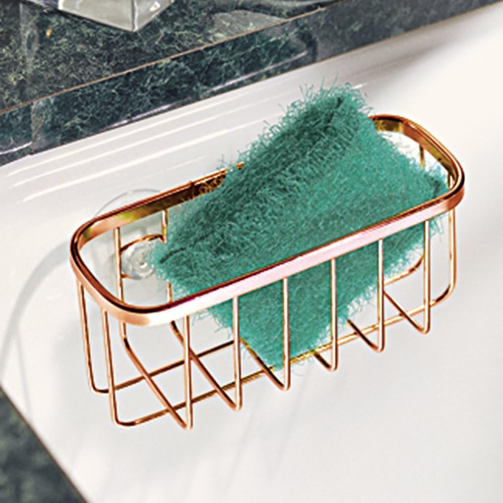 Gia Stainless Steel Dish Sponge Holder Basket with Suction Cups, Ideal for Kitchen Sinks and Bathroom Organization, 2.25"D x 2.5"W x 5.75"H, Set of 1, Polished