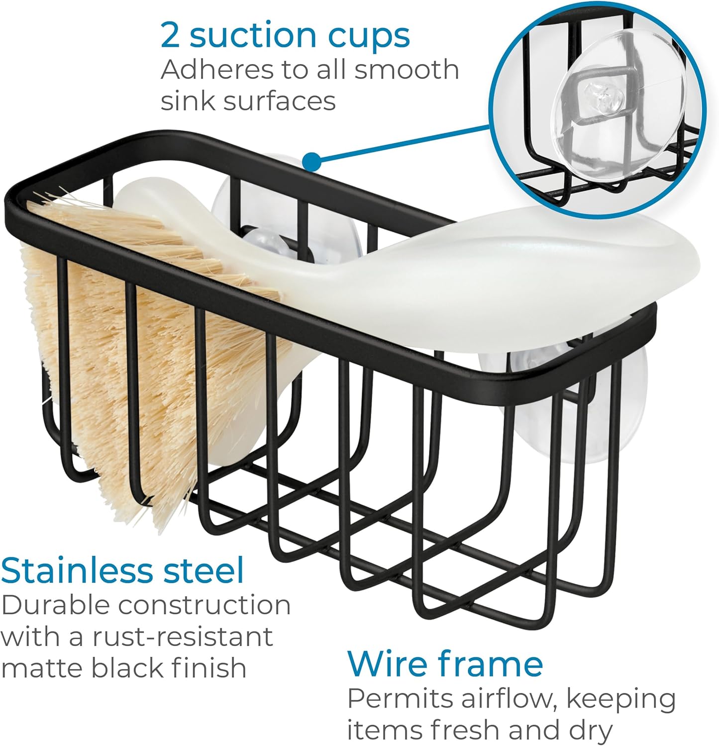 Gia Stainless Steel Dish Sponge Holder Basket with Suction Cups, Ideal for Kitchen Sinks and Bathroom Organization, 2.25"D x 2.5"W x 5.75"H, Set of 1, Polished