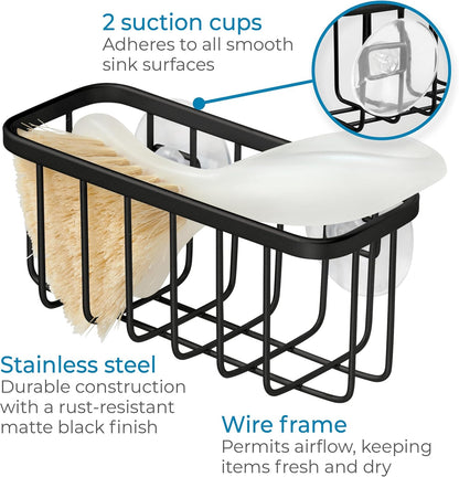 Gia Stainless Steel Dish Sponge Holder Basket with Suction Cups, Ideal for Kitchen Sinks and Bathroom Organization, 2.25"D x 2.5"W x 5.75"H, Set of 1, Polished