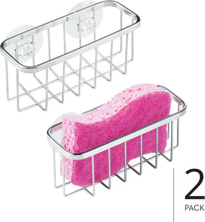 Gia Stainless Steel Dish Sponge Holder Basket with Suction Cups, Ideal for Kitchen Sinks and Bathroom Organization, 2.25"D x 2.5"W x 5.75"H, Set of 1, Polished