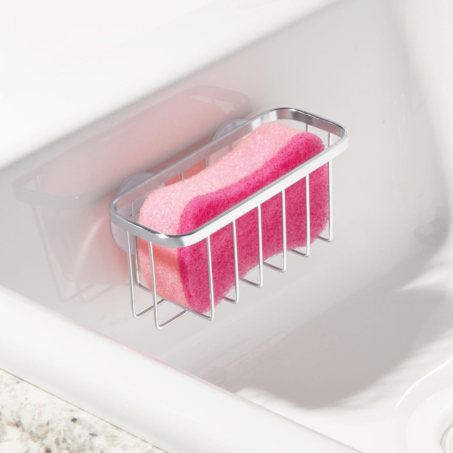 Gia Stainless Steel Dish Sponge Holder Basket with Suction Cups, Ideal for Kitchen Sinks and Bathroom Organization, 2.25"D x 2.5"W x 5.75"H, Set of 1, Polished