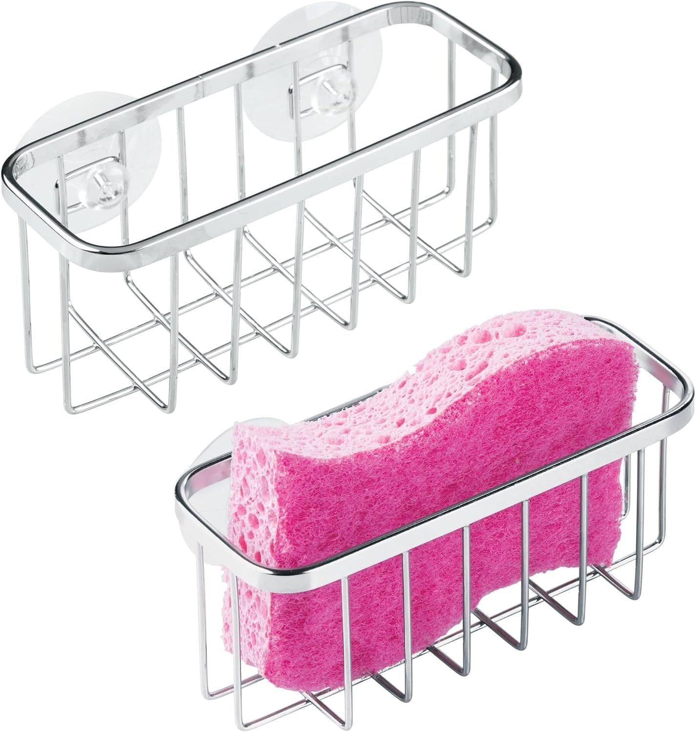 Gia Stainless Steel Dish Sponge Holder Basket with Suction Cups, Ideal for Kitchen Sinks and Bathroom Organization, 2.25"D x 2.5"W x 5.75"H, Set of 1, Polished