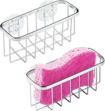 Gia Stainless Steel Dish Sponge Holder Basket with Suction Cups, Ideal for Kitchen Sinks and Bathroom Organization, 2.25"D x 2.5"W x 5.75"H, Set of 1, Polished