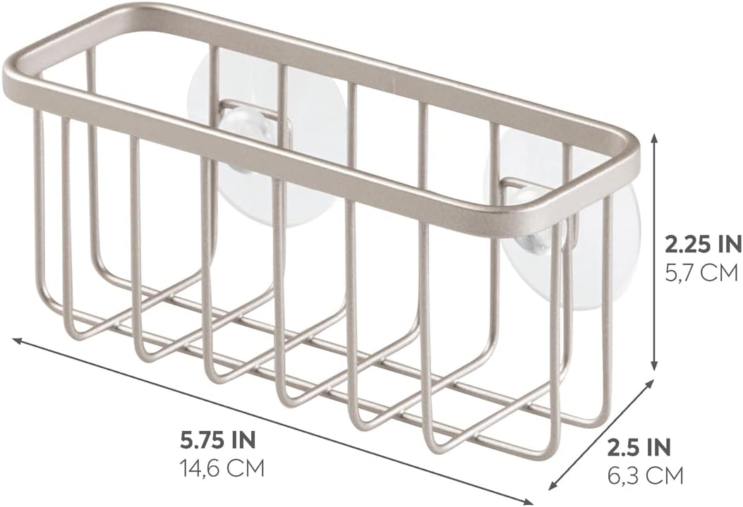 Gia Stainless Steel Dish Sponge Holder Basket with Suction Cups, Ideal for Kitchen Sinks and Bathroom Organization, 2.25"D x 2.5"W x 5.75"H, Set of 1, Polished