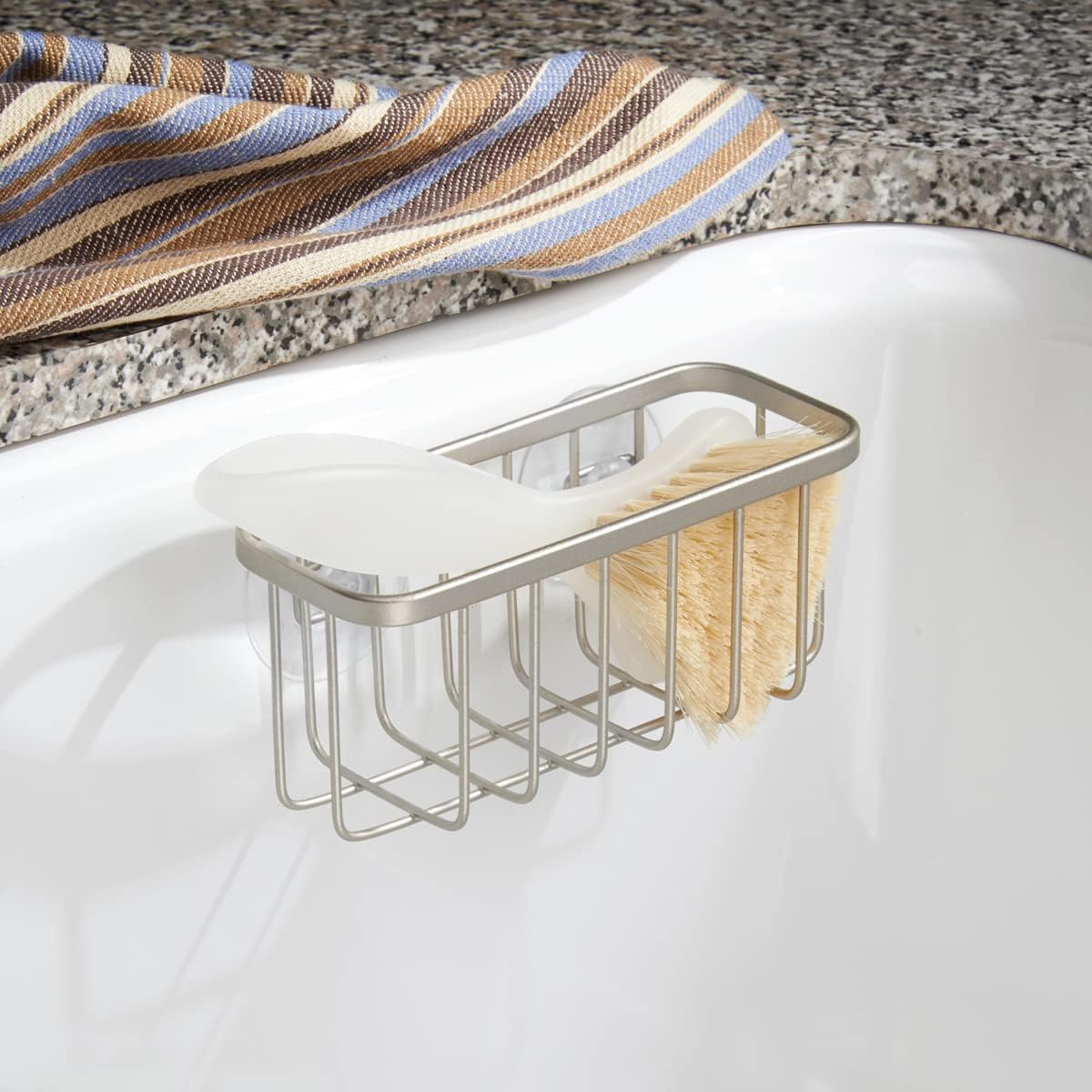 Gia Stainless Steel Dish Sponge Holder Basket with Suction Cups, Ideal for Kitchen Sinks and Bathroom Organization, 2.25"D x 2.5"W x 5.75"H, Set of 1, Polished