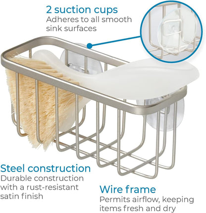 Gia Stainless Steel Dish Sponge Holder Basket with Suction Cups, Ideal for Kitchen Sinks and Bathroom Organization, 2.25"D x 2.5"W x 5.75"H, Set of 1, Polished