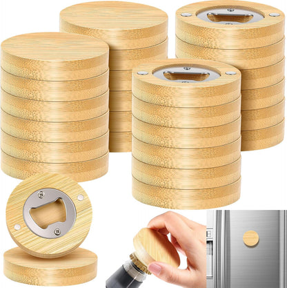 100 Pcs Magnetic Bottle Opener 2.5in DIY Bamboo Round Shape Beer Openers Wooden Fridge Magnet Refrigerator Sticker Gift for Beer Lover Wedding Guest Kitchens Bars Parties