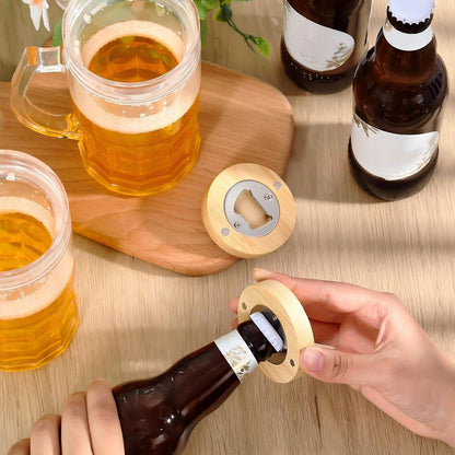 100 Pcs Magnetic Bottle Opener 2.5in DIY Bamboo Round Shape Beer Openers Wooden Fridge Magnet Refrigerator Sticker Gift for Beer Lover Wedding Guest Kitchens Bars Parties