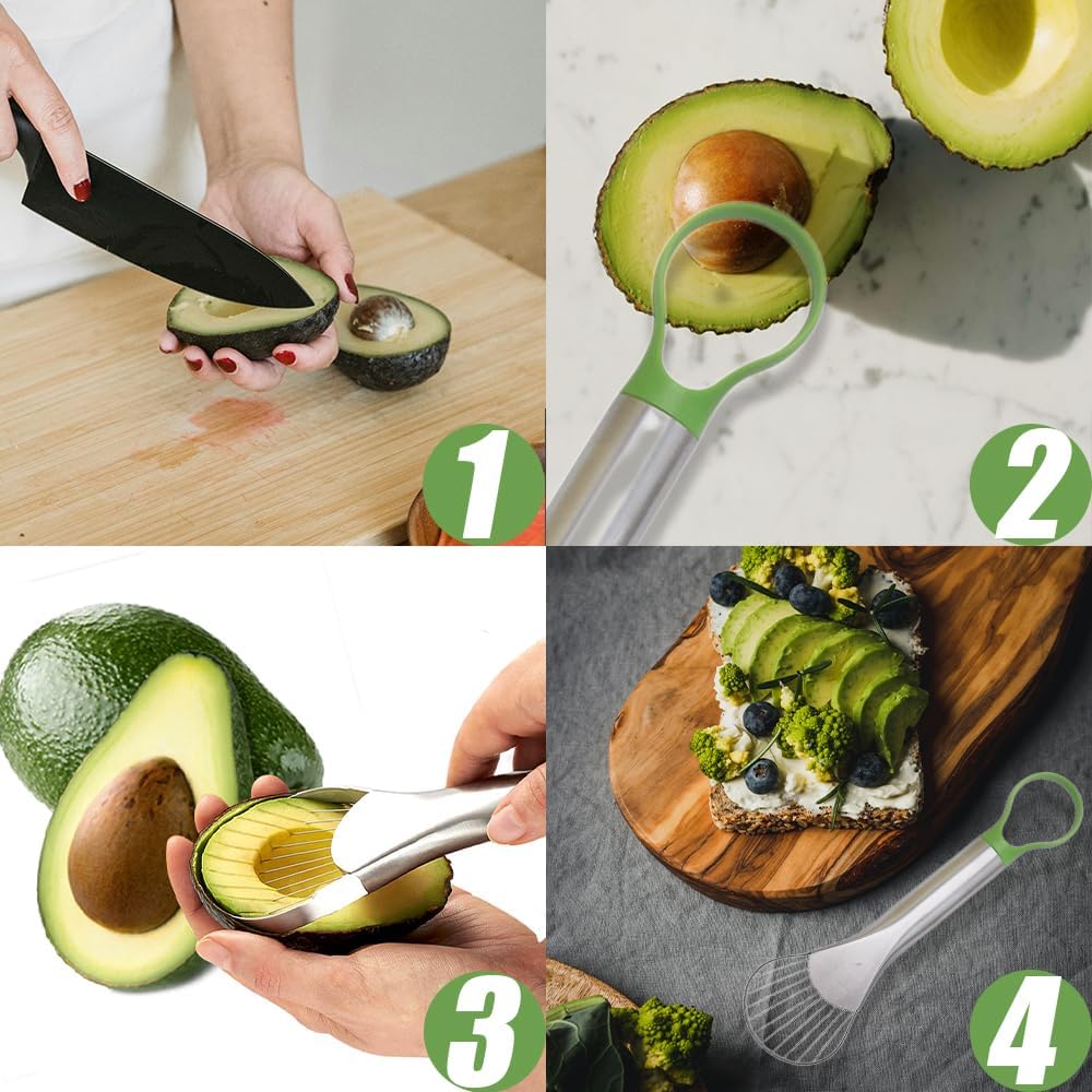 Avocado Slicer, 2 in 1 Stainless Steel Avocado Slicer and Pitter Tool, Avocado Cutter, Avocado Pit Remover, Avocado Peeler, 1Pcs