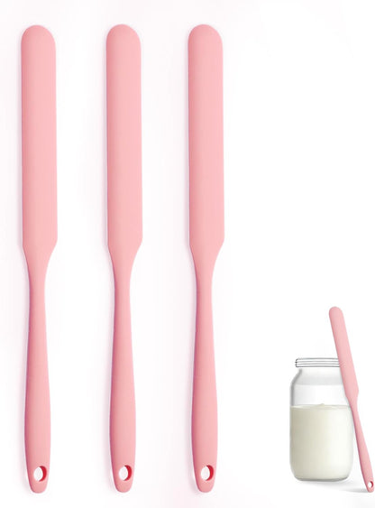 Silicone Jar Spatula Set of 3, Long Handle Skinny Spatula and Spurtle for Sourdough Starter, Flexible Jar Scraper for Peanut Butter, Jam, Icing, Cream with No Batter Left Behind (3)