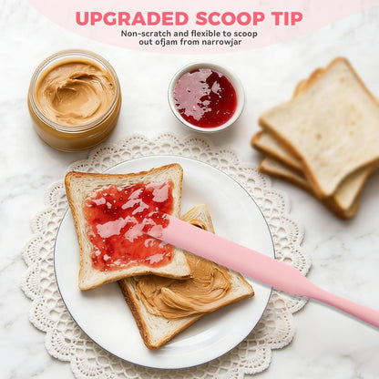 Silicone Jar Spatula Set of 3, Long Handle Skinny Spatula and Spurtle for Sourdough Starter, Flexible Jar Scraper for Peanut Butter, Jam, Icing, Cream with No Batter Left Behind (3)
