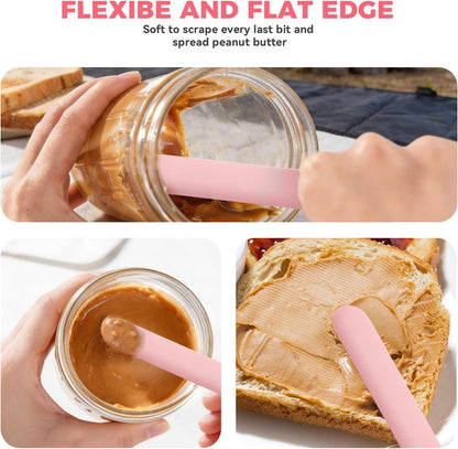 Silicone Jar Spatula Set of 3, Long Handle Skinny Spatula and Spurtle for Sourdough Starter, Flexible Jar Scraper for Peanut Butter, Jam, Icing, Cream with No Batter Left Behind (3)