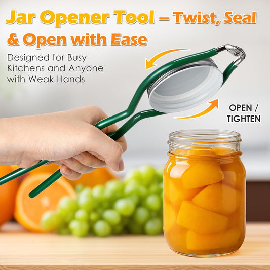 2 Pack Canning Jar Opener & Jar Wrench, Metal JarOpener Tool 10.8" x 3.1", Durable Plated-Steel Kitchen Lid Tightener, Safe for Hot Jars, Perfect for Weak Hands & Seniors