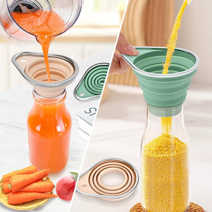 Stainless Steel Rim Silicone Collapsible Funnel Set, 2 Pack Large & Small Wide Mouth Kitchen Funnels for Mason Jar Canning, Bottle Filling, Food Grade Liquid & Powder Transfer