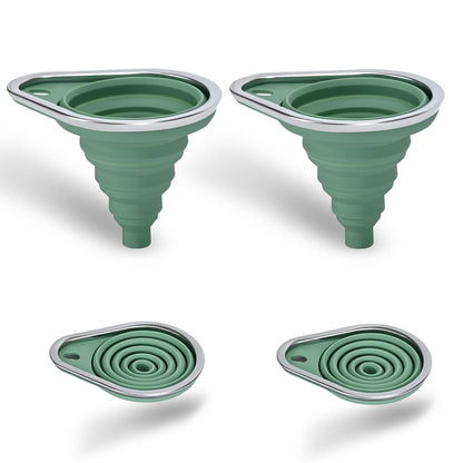 Stainless Steel Rim Silicone Collapsible Funnel Set, 2 Pack Large & Small Wide Mouth Kitchen Funnels for Mason Jar Canning, Bottle Filling, Food Grade Liquid & Powder Transfer