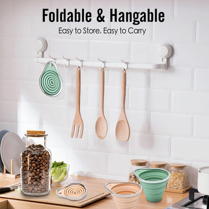 Stainless Steel Rim Silicone Collapsible Funnel Set, 2 Pack Large & Small Wide Mouth Kitchen Funnels for Mason Jar Canning, Bottle Filling, Food Grade Liquid & Powder Transfer