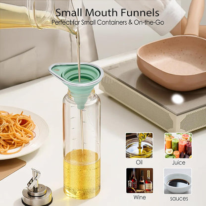 Stainless Steel Rim Silicone Collapsible Funnel Set, 2 Pack Large & Small Wide Mouth Kitchen Funnels for Mason Jar Canning, Bottle Filling, Food Grade Liquid & Powder Transfer