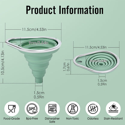 Stainless Steel Rim Silicone Collapsible Funnel Set, 2 Pack Large & Small Wide Mouth Kitchen Funnels for Mason Jar Canning, Bottle Filling, Food Grade Liquid & Powder Transfer