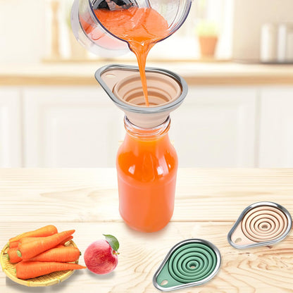 Stainless Steel Rim Silicone Collapsible Funnel Set, 2 Pack Large & Small Wide Mouth Kitchen Funnels for Mason Jar Canning, Bottle Filling, Food Grade Liquid & Powder Transfer