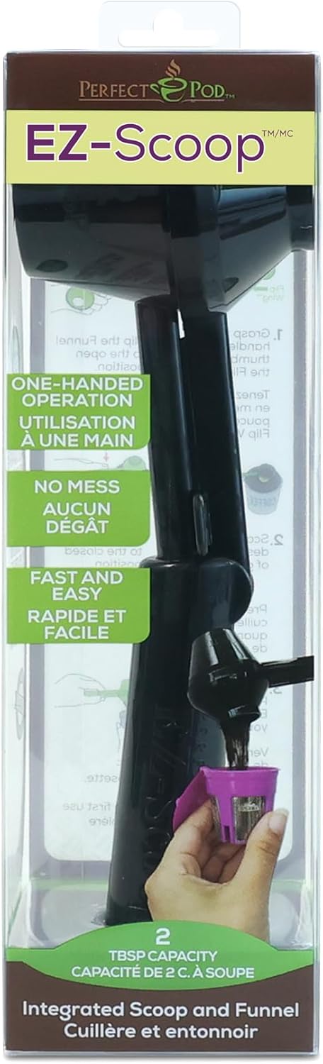 EZ-Scoop Coffee Scooper & Funnel for Reusable K Cup Pods | Patented Scoop-Flip-Dispense Design, Built-in Funnel, 2 Tbsp Capacity, For Precise One-Handed Filling with Less Mess