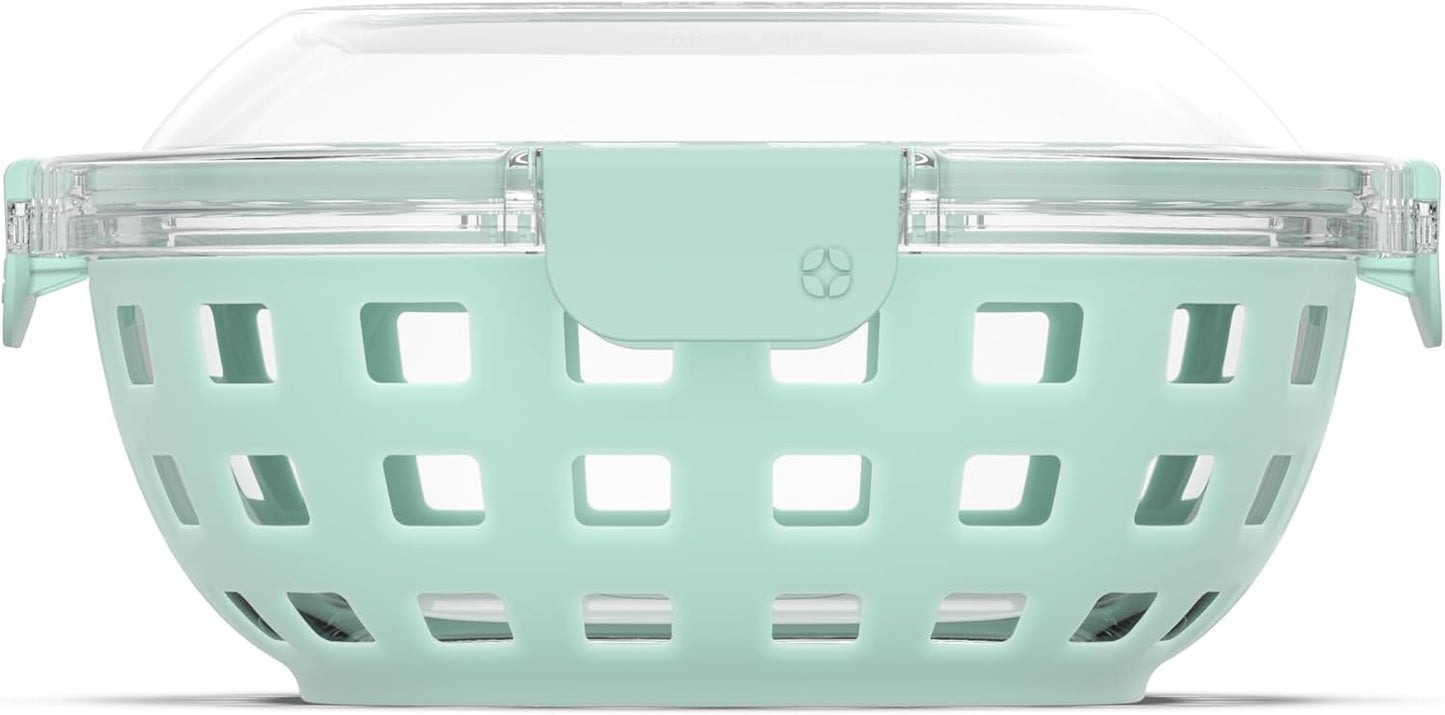DuraGlass Food Storage Glass Lunch Bowl - Meal Prep Container with Silicone Sleeve and Airtight Lid, 5 Cup, Yucca | Leakproof glass meal prep salad bowl. BPA-free lid, silicone sleeves, great for meal prepping, food storage, and leftovers.