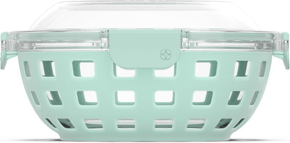 DuraGlass Food Storage Glass Lunch Bowl - Meal Prep Container with Silicone Sleeve and Airtight Lid, 5 Cup, Yucca | Leakproof glass meal prep salad bowl. BPA-free lid, silicone sleeves, great for meal prepping, food storage, and leftovers.