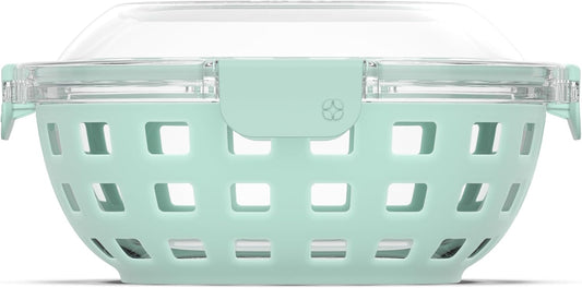 DuraGlass Food Storage Glass Lunch Bowl - Meal Prep Container with Silicone Sleeve and Airtight Lid, 5 Cup, Yucca | Leakproof glass meal prep salad bowl. BPA-free lid, silicone sleeves, great for meal prepping, food storage, and leftovers.